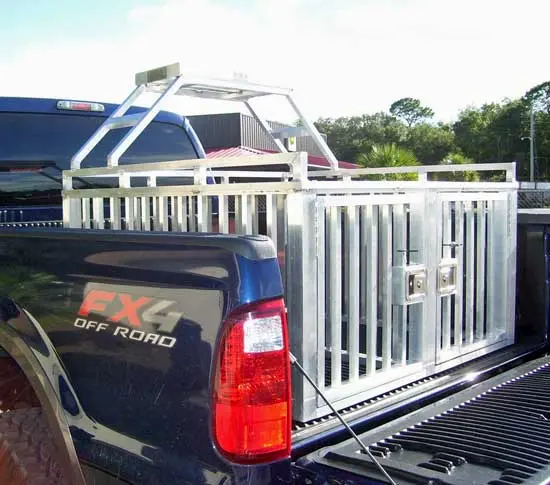 Aluminum dog box in truck